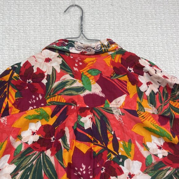 Urban Renewal Remnants Upcycled Panel Embroidery Cabana Shirt Floral AOP Sz S - Picture 12 of 16